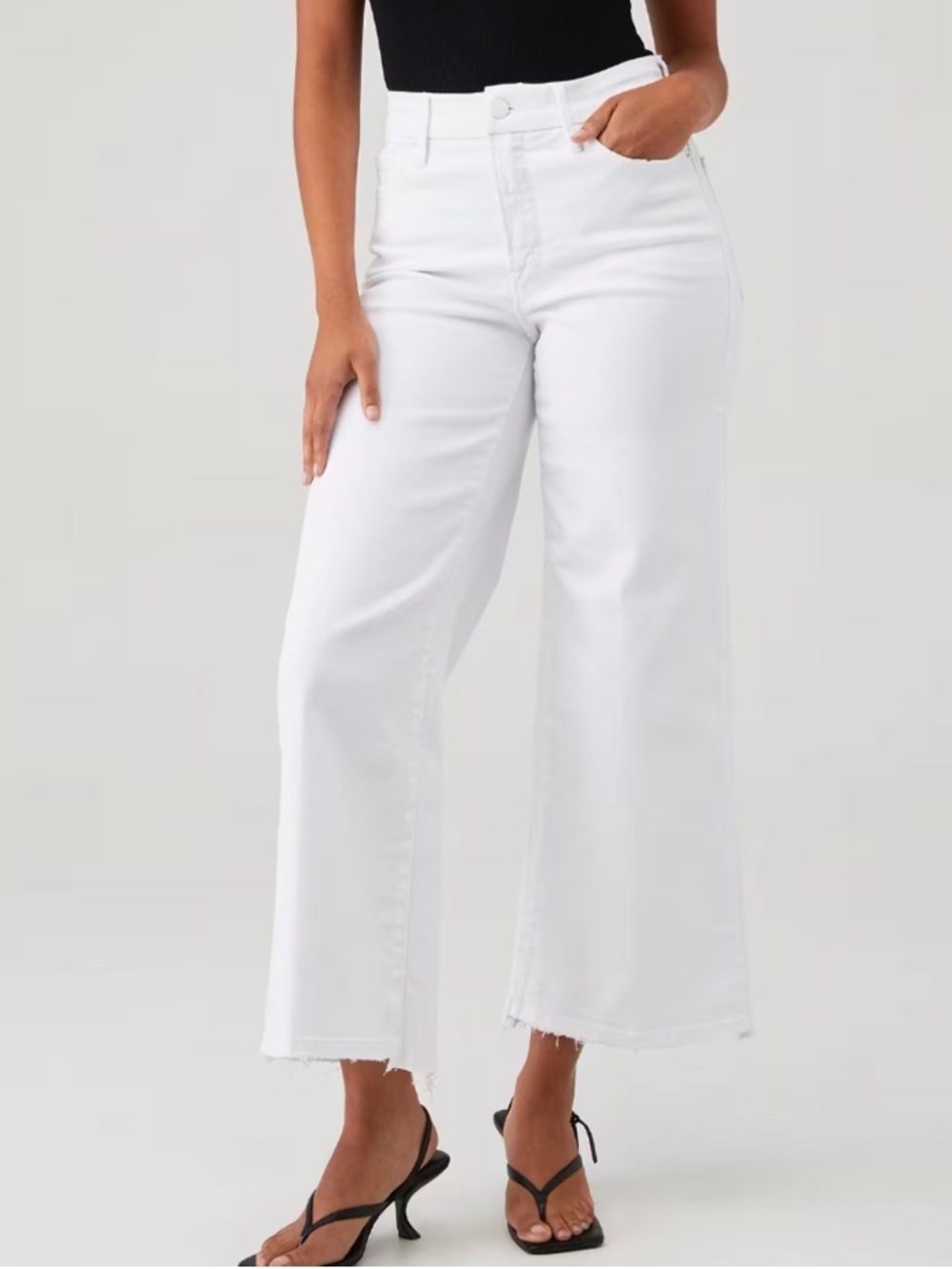 Good American Good Waist Cropped Palazzo White Jeans Wide Legs Raw Hems 12 31